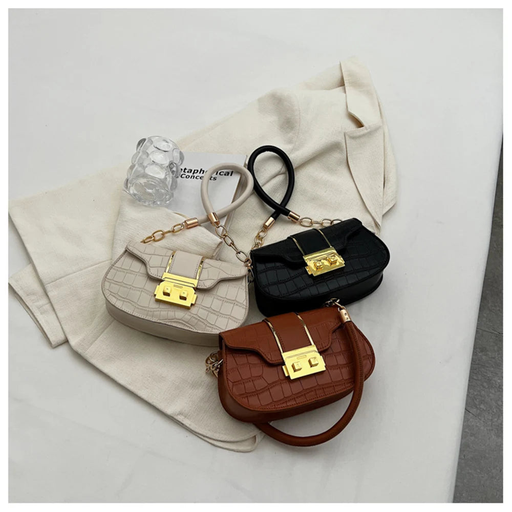 Stone Texture Square Shoulder Bag Chain Embossing Famous