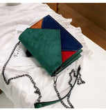 Retro Matte Patchwork Crossbody Bag Chain Strap Shoulder Lady Small Flap Bag
