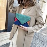 Retro Matte Patchwork Crossbody Bag Chain Strap Shoulder Lady Small Flap Bag