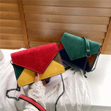 Retro Matte Patchwork Crossbody Bag Chain Strap Shoulder Lady Small Flap Bag