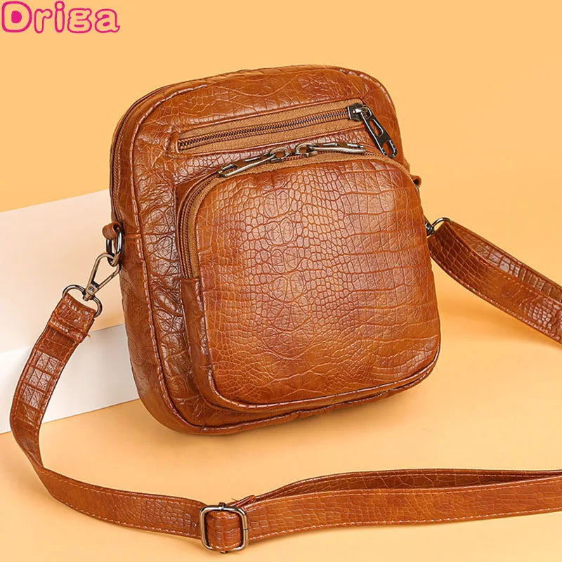 Retro Mini Square Crossbody Bag Soft Leather Diagonal Lady Camera Bag