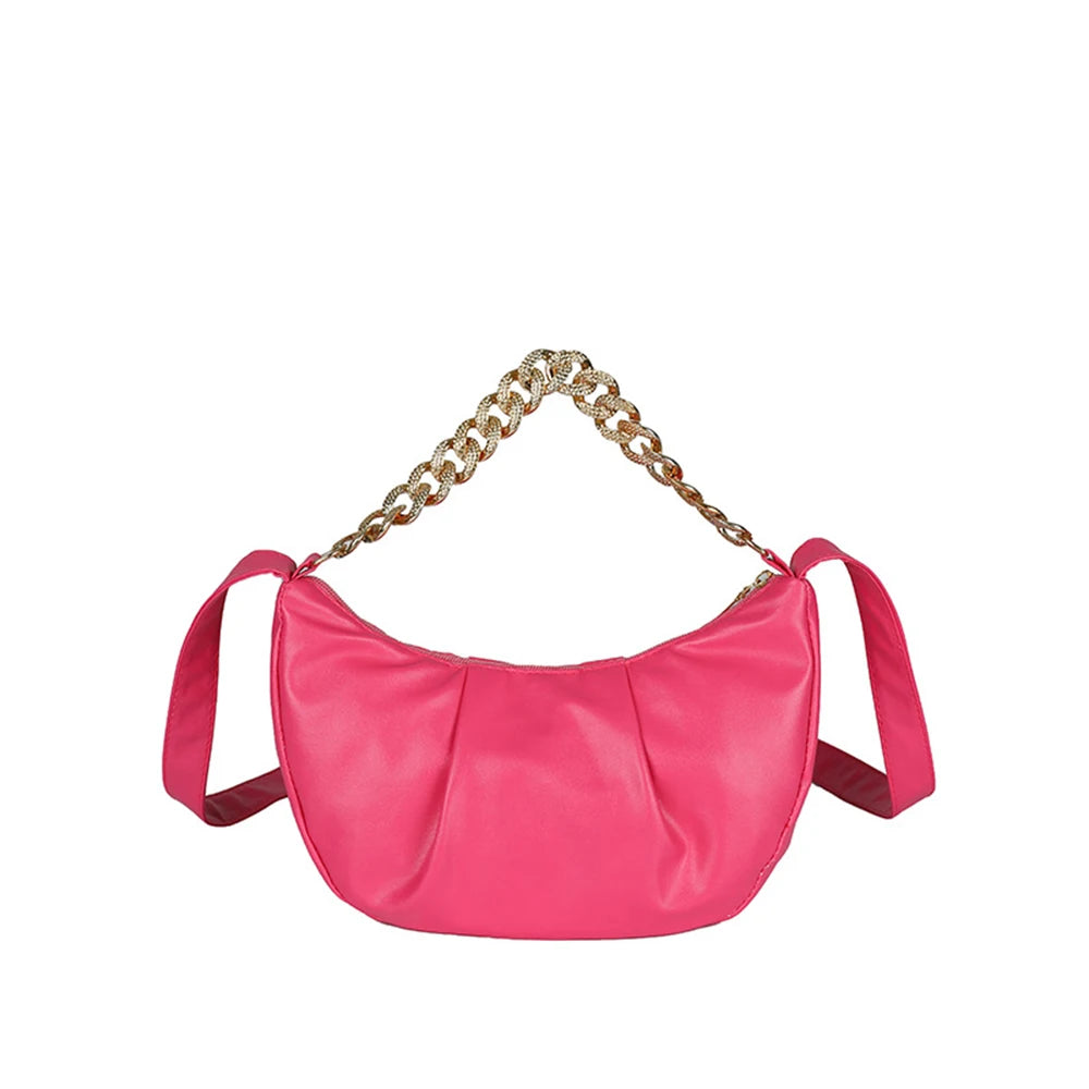 Pleated Chain Messenger Underarm Bag for Women
