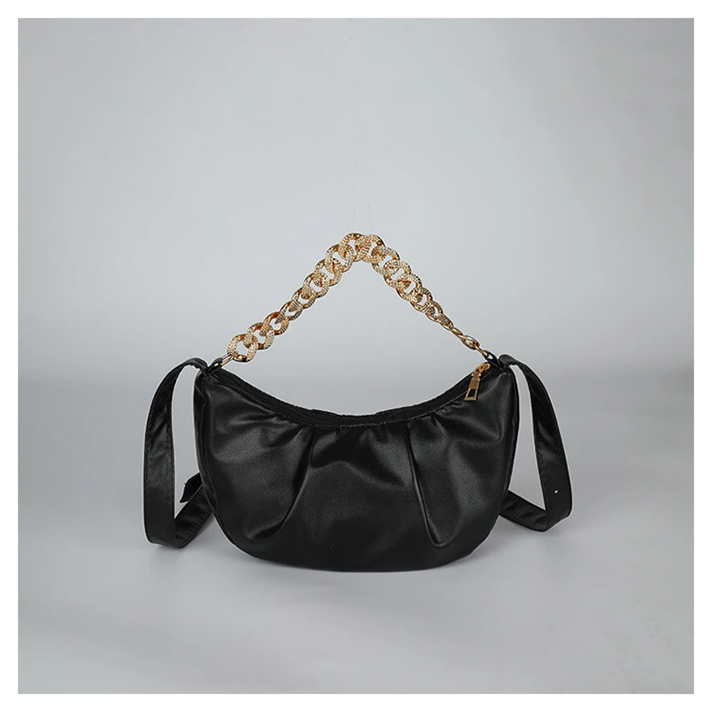 Pleated Chain Messenger Underarm Bag for Women