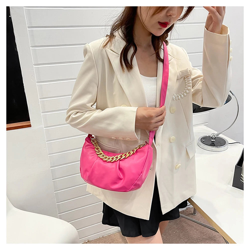 Pleated Chain Messenger Underarm Bag for Women