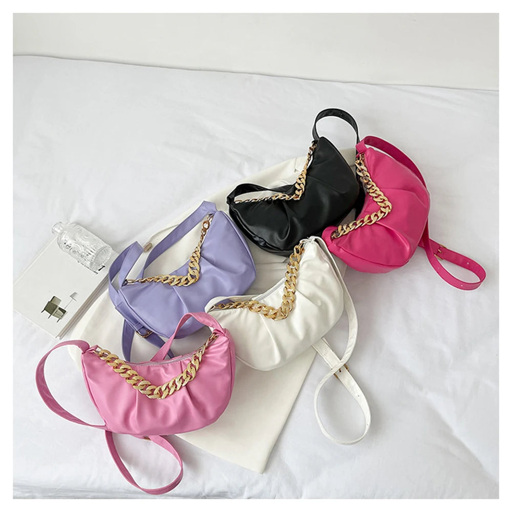 Pleated Chain Messenger Underarm Bag for Women