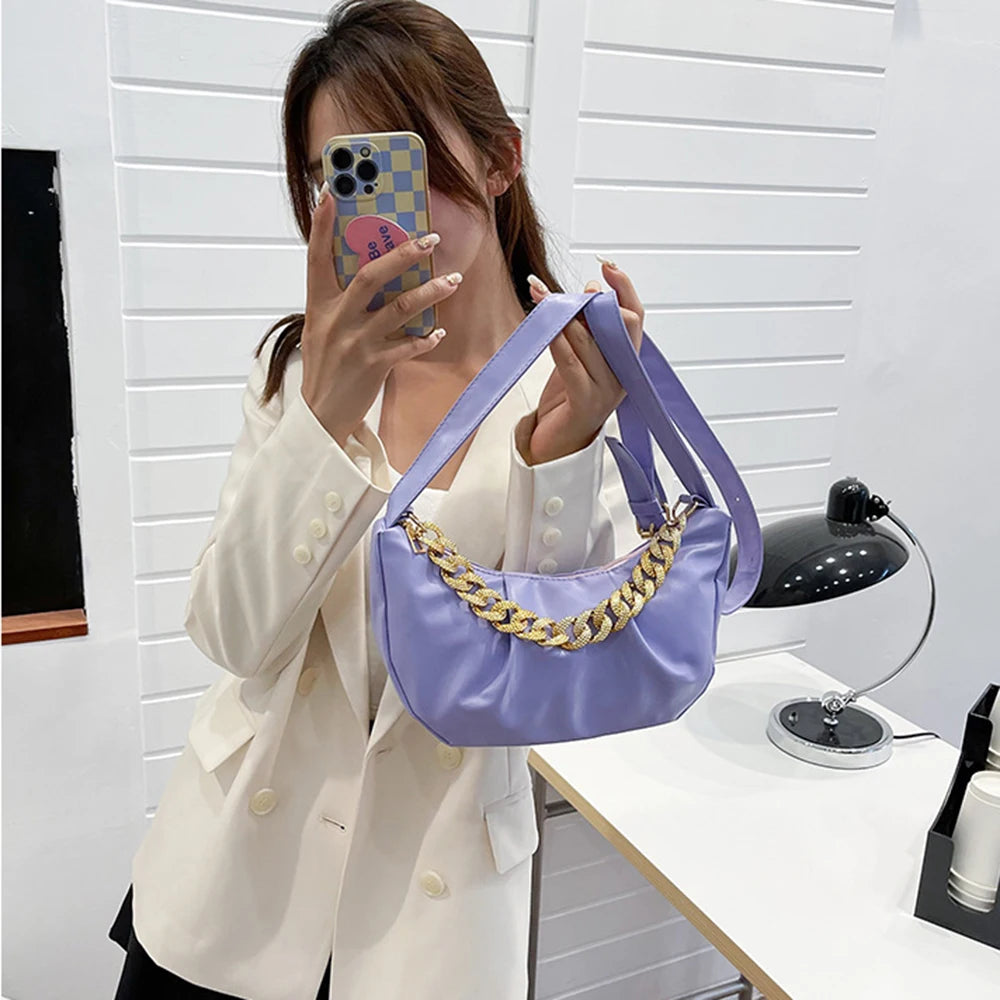 Pleated Chain Messenger Underarm Bag for Women