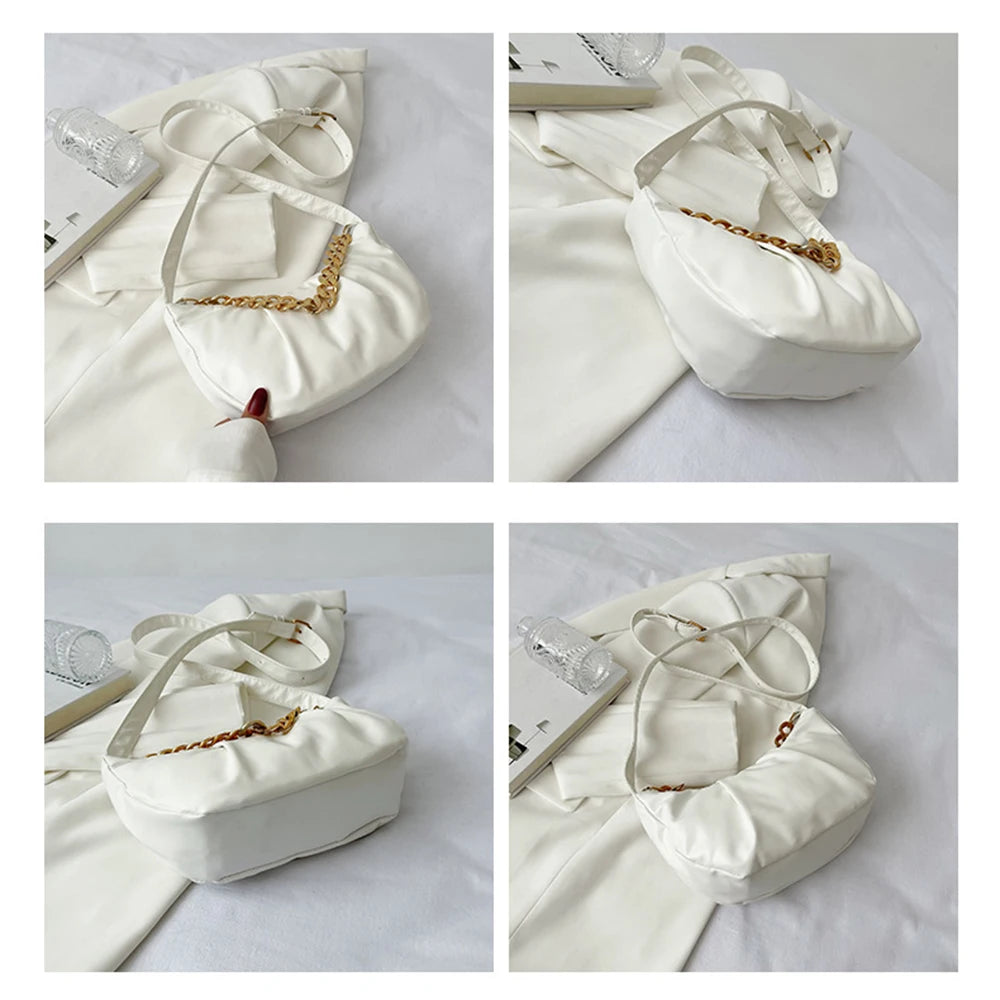 Pleated Chain Messenger Underarm Bag for Women