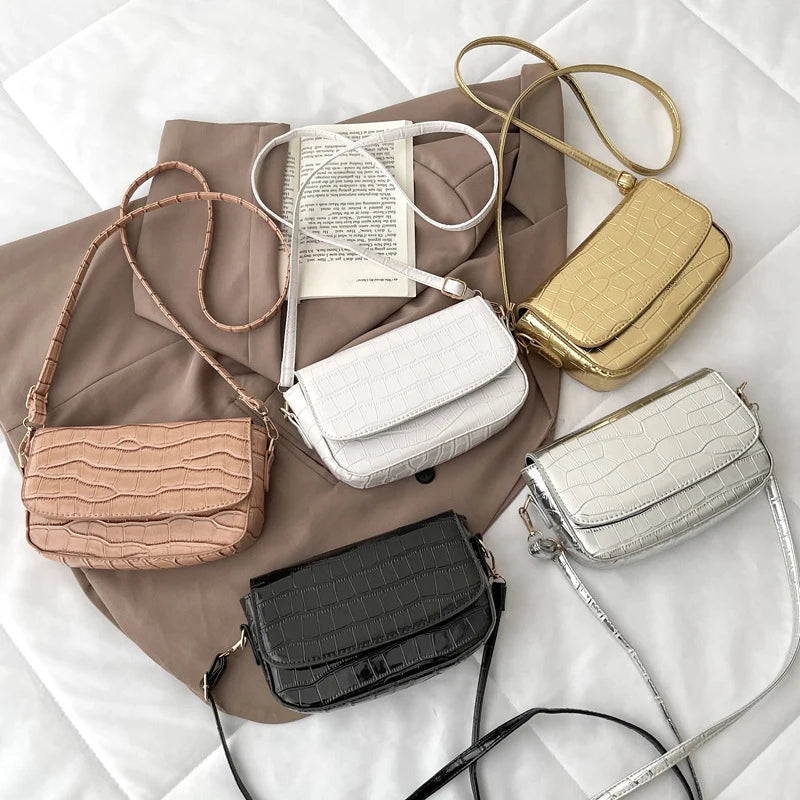 Square Shoulder Bags Women Temperament Handbags Stone Grain Messenger Bags