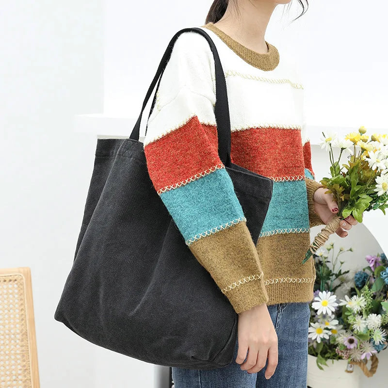 Casual Art Canvas Bag Washed Water Shoulder Shopper Bag