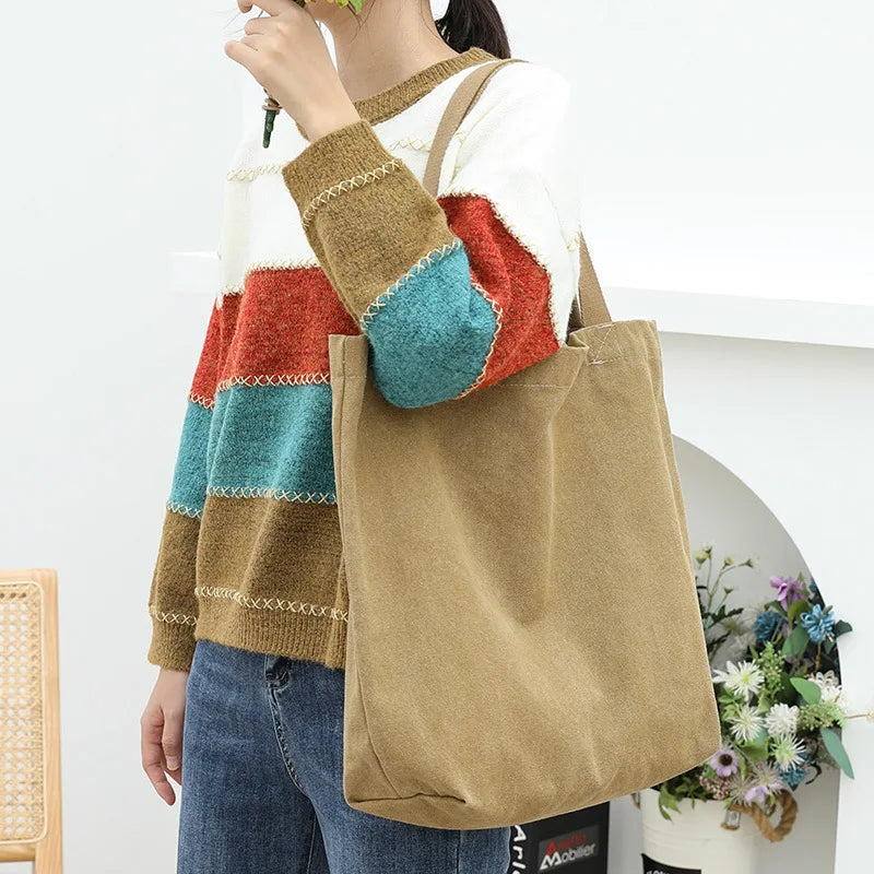 Casual Art Canvas Bag Washed Water Shoulder Shopper Bag