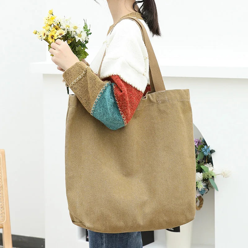 Casual Art Canvas Bag Washed Water Shoulder Shopper Bag