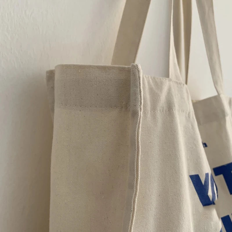 ELVASEK Canvas Shopping Bag Letters Print Cotton Shoulder Women Eco H