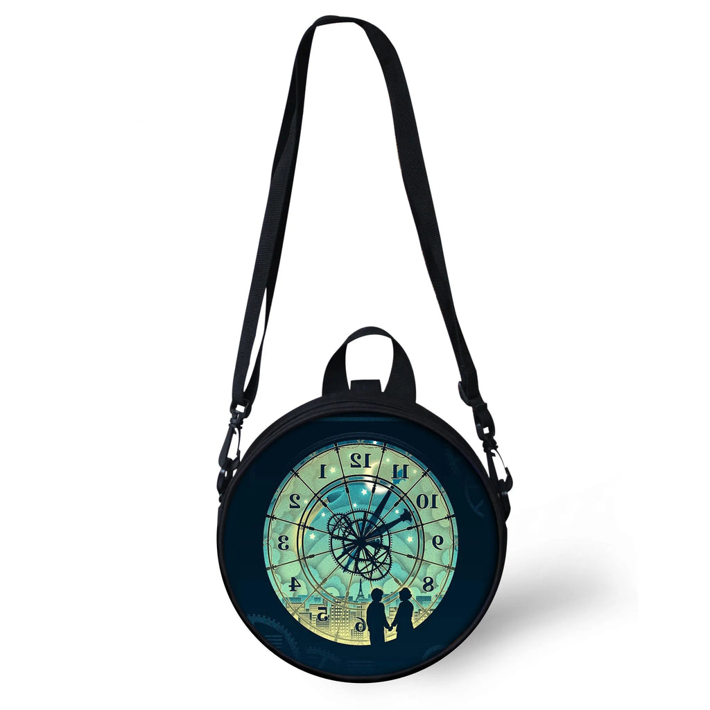 Clock Print Round Crossbody Bag Galaxy Women Shoulder Bag Circle Pack Purse