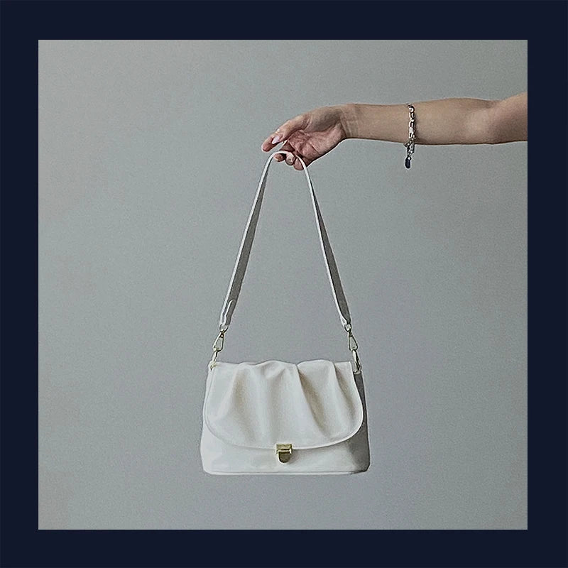 Spring & French Soft-Faced Handbag Large Capacity Pleated Small Square Bag