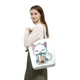 Cartoon Milk Tea Print Tote Bag Eco Friendly Shopping Beach Travel Shoulder Bag