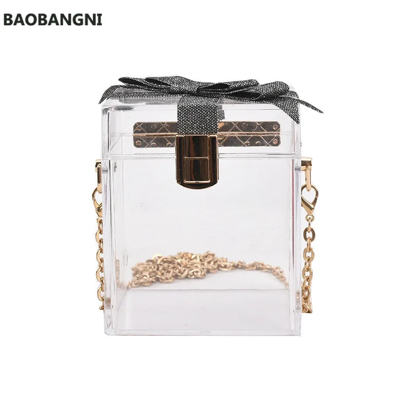 Bow Pvc Handbag Acrylic Metal Chains Box Party Bags