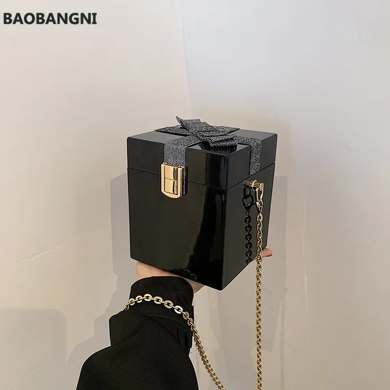 Bow Pvc Handbag Acrylic Metal Chains Box Party Bags