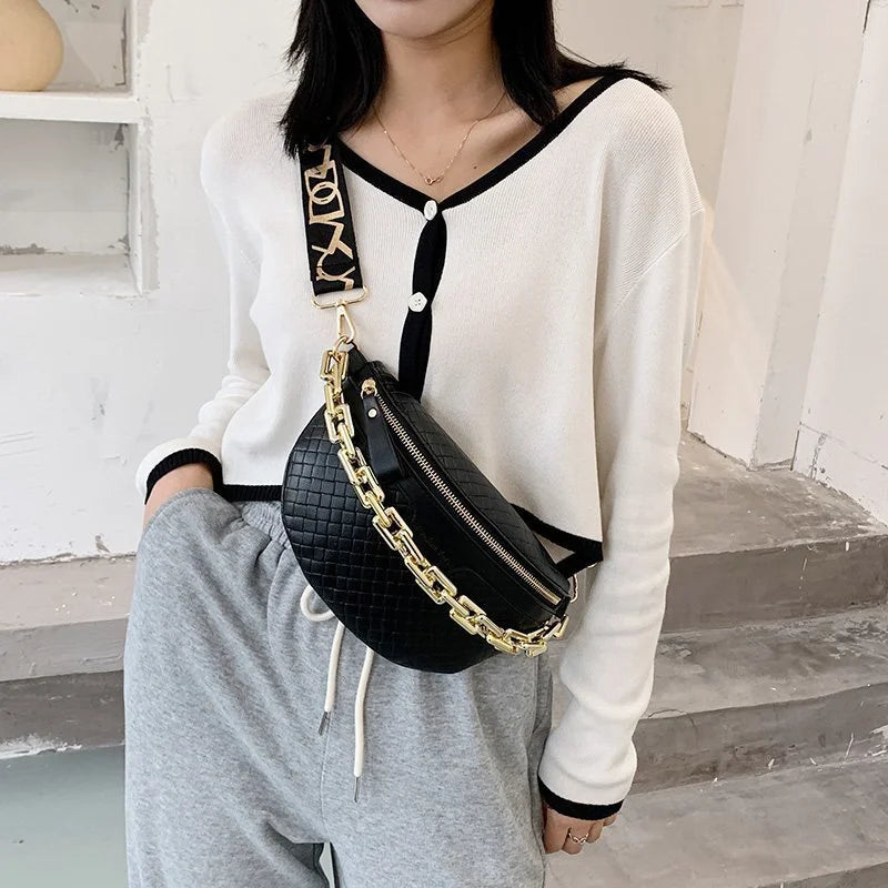 Braid PU Leather Chain Waist Bags For Women