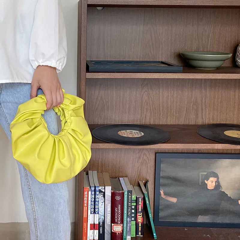 Pleated Shoulder Bags For Women High Pu Leather Cloud Soft Pouch Handbag