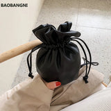Female Drawstring Mini Bucket Bag High Leather Women's Handbag