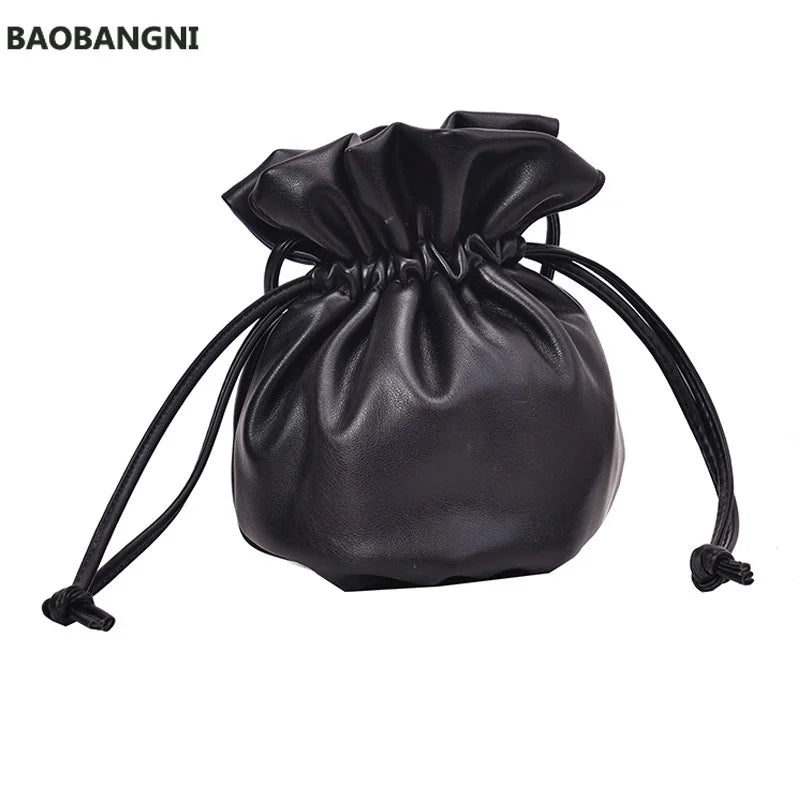 Female Drawstring Mini Bucket Bag High Leather Women's Handbag