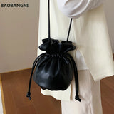 Female Drawstring Mini Bucket Bag High Leather Women's Handbag