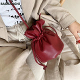 Female Drawstring Mini Bucket Bag High Leather Women's Handbag