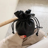 Female Drawstring Mini Bucket Bag High Leather Women's Handbag