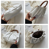 Pleated Cloud Bag with Wood Handle for Women