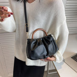 Pleated Cloud Bag with Wood Handle for Women