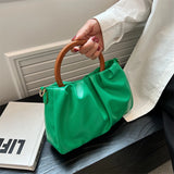 Pleated Cloud Bag with Wood Handle for Women