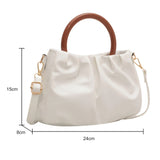 Pleated Cloud Bag with Wood Handle for Women