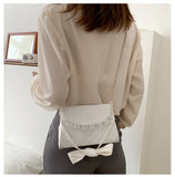 Embossed Lace Up Bow Handle Women Shoulder Bag
