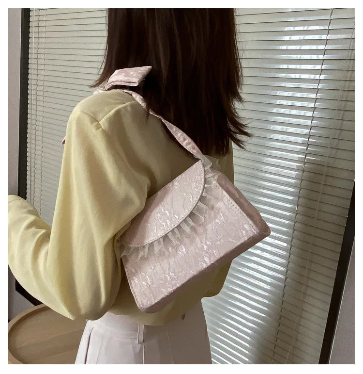 Embossed Lace Up Bow Handle Women Shoulder Bag