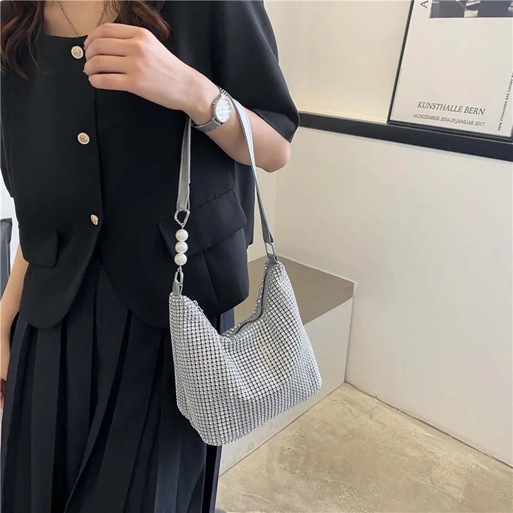 Rhinestone Shoulder Handbag for Wedding Party with Large Capacity