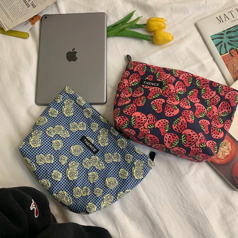 Embossed Rose Cosmetic Bag Large Capacity Portable Toiletry Wash Bag