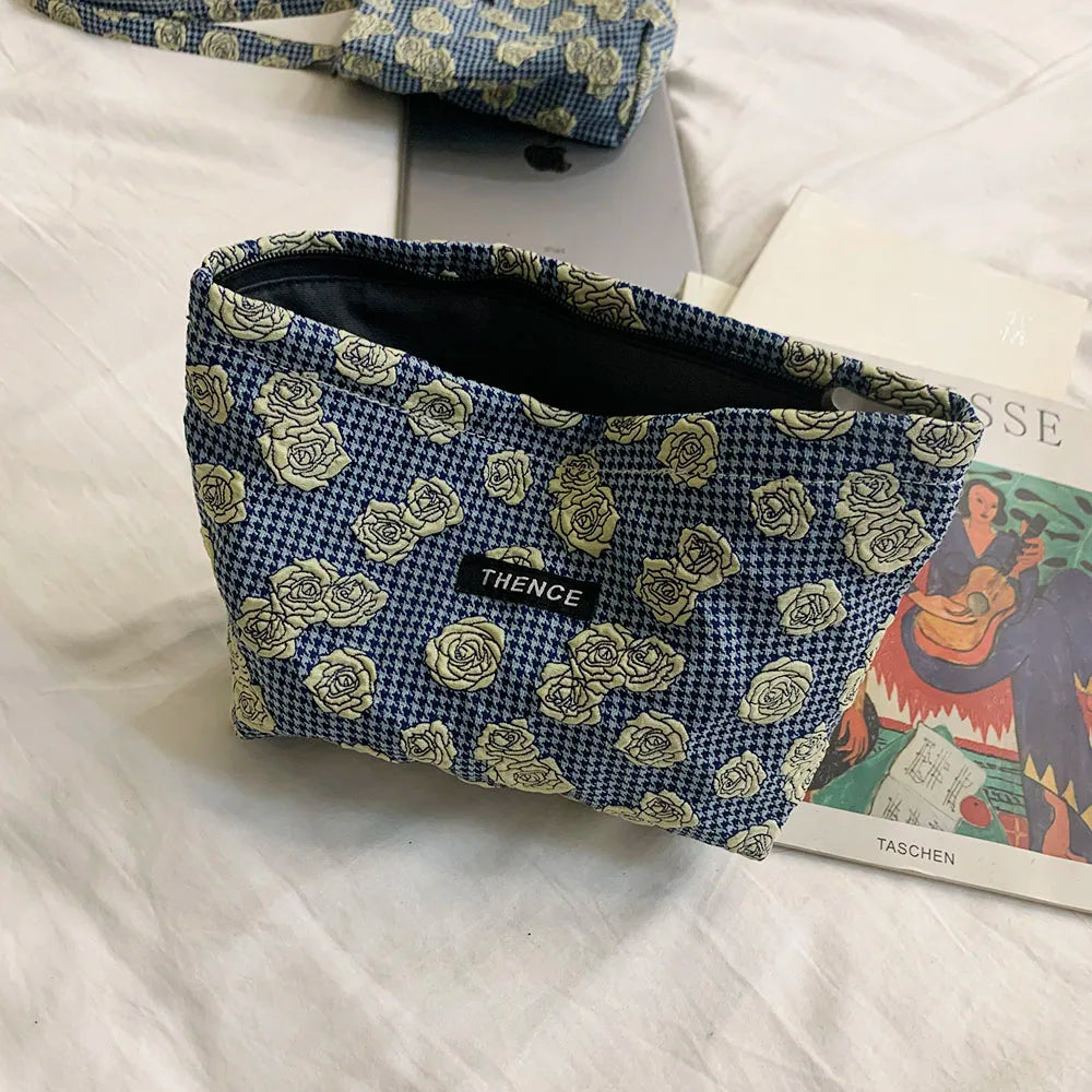Embossed Rose Cosmetic Bag Large Capacity Portable Toiletry Wash Bag