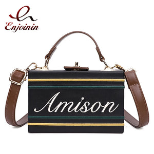 Embroidered Letter Box Style Purses Crossbody Bag Vintage Tote Bag