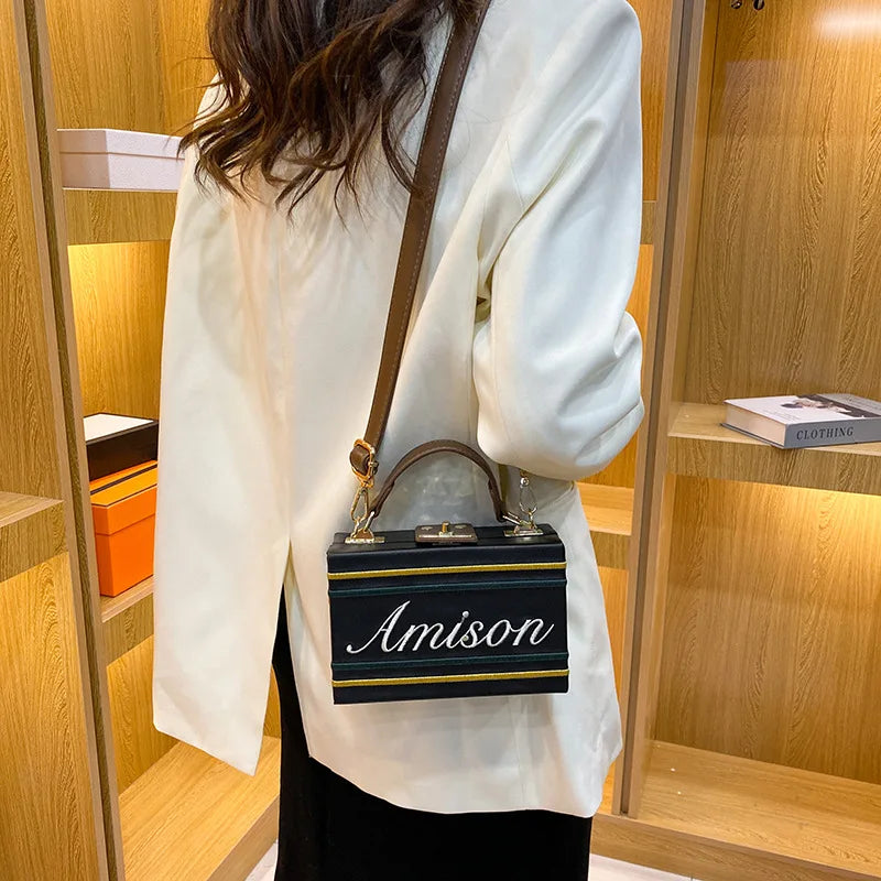 Embroidered Letter Box Style Purses Crossbody Bag Vintage Tote Bag