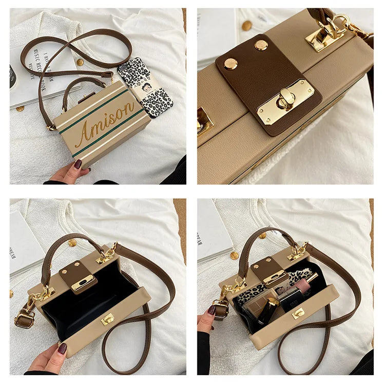 Embroidered Letter Box Style Purses Crossbody Bag Vintage Tote Bag