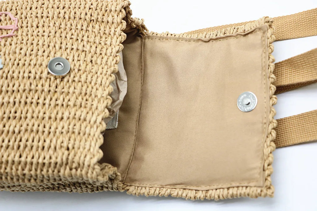 Embroidered Double Shoulder Straw Bag
