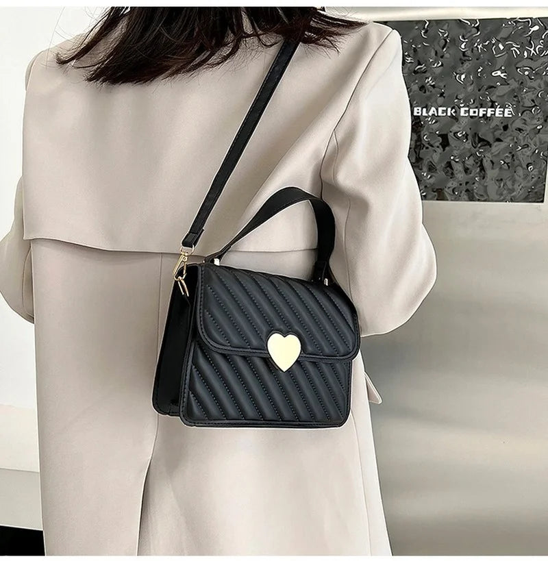 Embroidery Thread Quilted Crossbody Bag PU Leather Tote Lady Shoulder Handbag