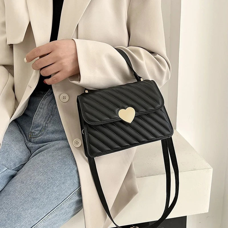 Embroidery Thread Quilted Crossbody Bag PU Leather Tote Lady Shoulder Handbag