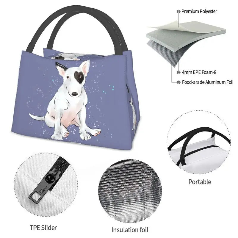 Bull Terrier Heart Patch Lunch Bag Insulated Cooler Thermal Bento