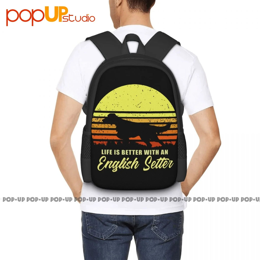 English Setter Bird Dog Lover Sun Backpack Large Capacity