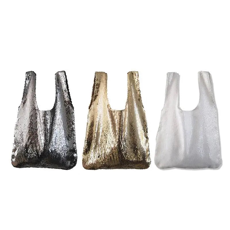 Sequins Japanese-style Handbags Totes Women Art Retro Vest Bags Small Clutch Bag