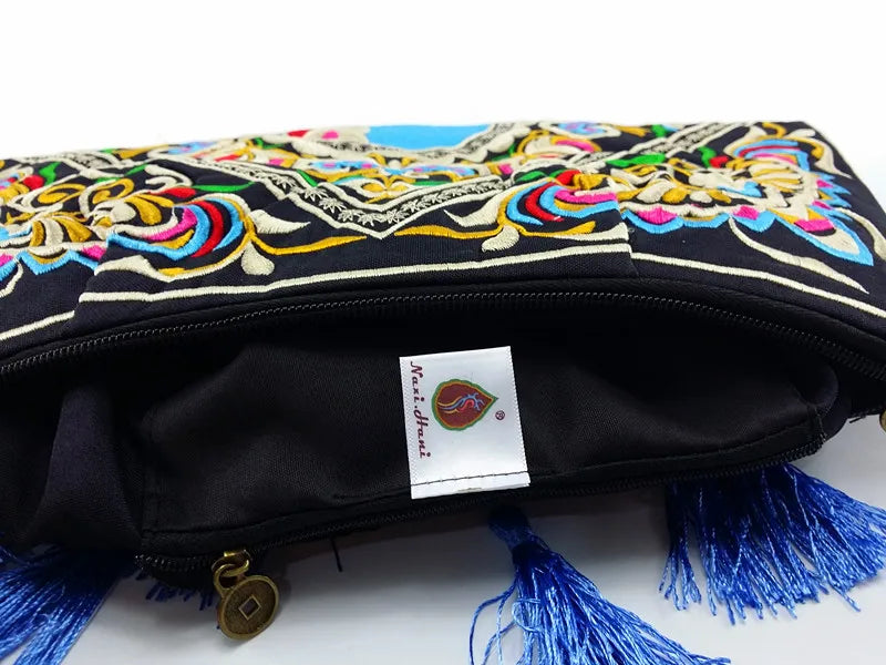 Ethnic Embroidery Canvas Messenger Shoulder Bag Tassel Women Bag