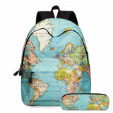 Europe & America Map School Bags for Girls Waterproof Bookbag