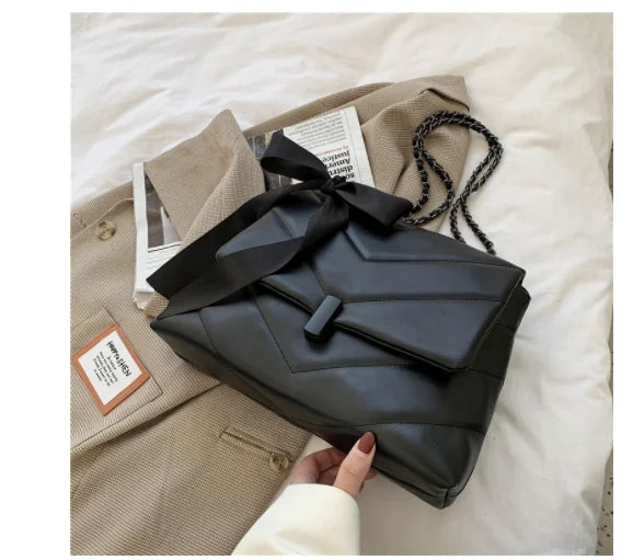 Bow Knot Tote Bag Women's Shoulder - Autumn Winter European and American Style