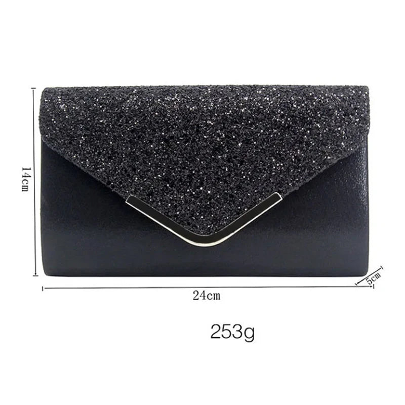 Sequins PU Leather Clutch Bag Magnetic Buckle Glitter Party Dinner